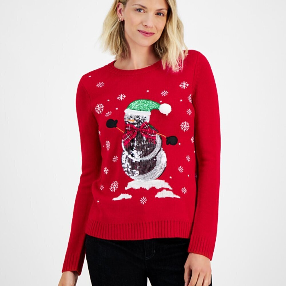 NWT Holiday Lane Women's Sequined Snowman Crewneck Sweater